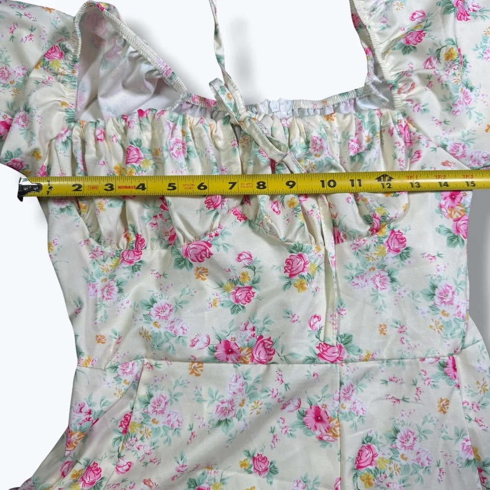 Cottagecore Floral Milkmaid Maxi Dress Puff Sleeve Square Neck Cream M Spring
